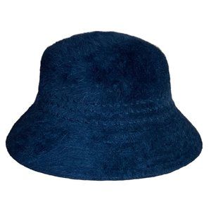 Liz Claiborne Rabbit Hair Wool Fuzzy Bucket Hat Black Y2K Soft Angora Style-OS